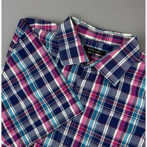SYNRGY Mens Big Tall Plaid Short Sleeve Button Front Cotton Casual Shirt 2XL
